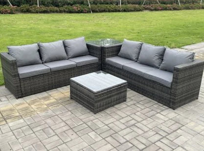 Dorset Grey Outdoor Rattan Garden Furniture Corner Sofa Set With Coffee Table