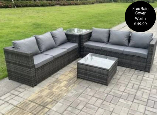 Dorset Grey Outdoor Rattan Garden Furniture Corner Sofa Set With Coffee Table